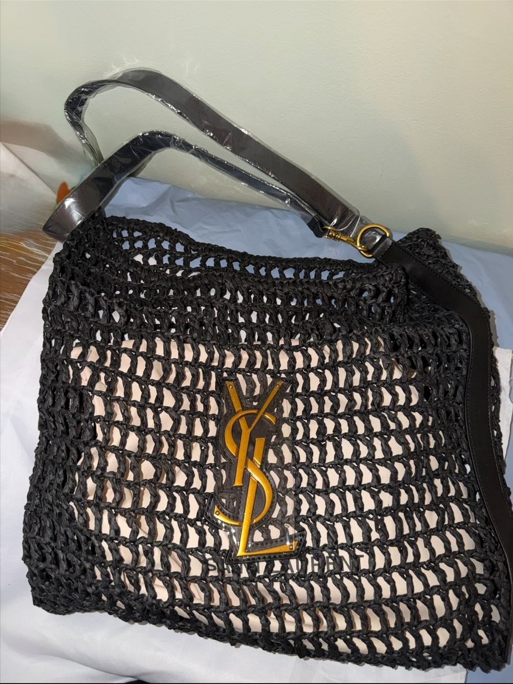 Black crocheted woven beach vacation travel tote bag NEW make an offer! - Picture 2 of 6